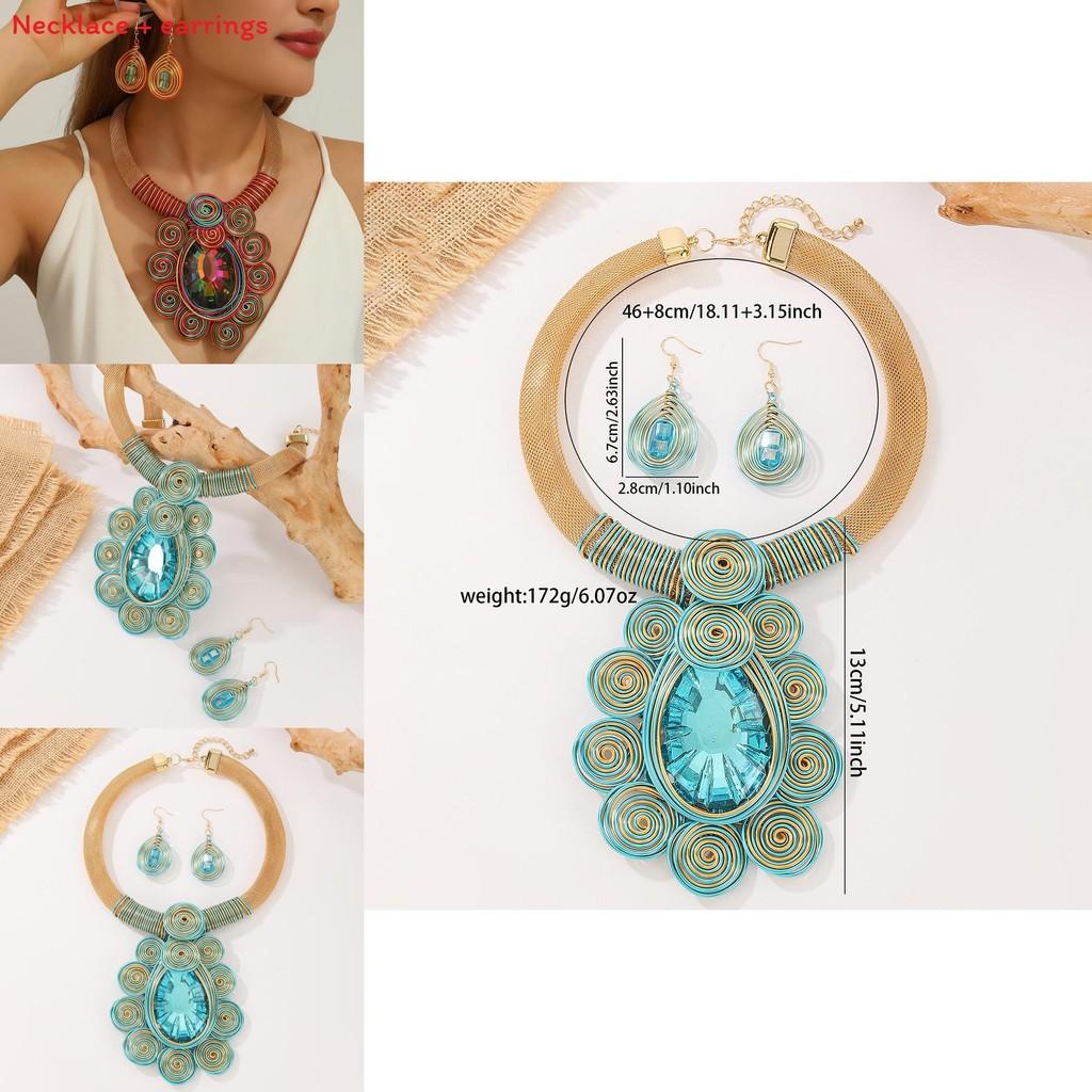 Personalized Jewelry Set With Mixed Material Crystal Drop Earrings And Statement Necklace For Teens