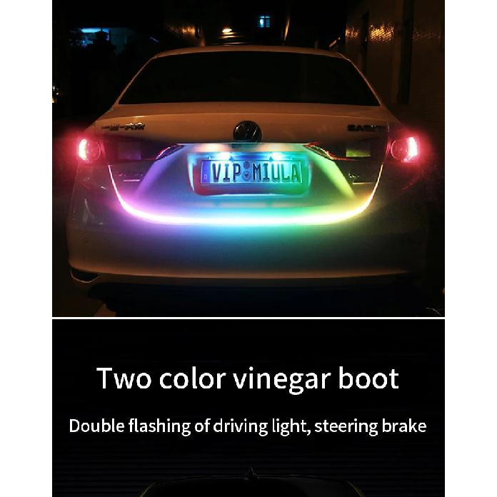 12V 120CM Auto Trunk Light LED Strip Running Brake Reverse Turn Signal Lamp 5050 RGB 72 SMD Waterproof Flowing Light Car Styling