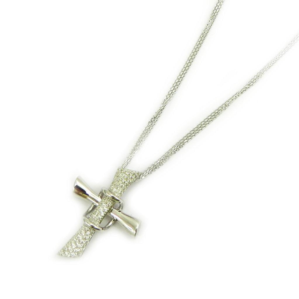 Altesse [L5400] - White 'Sublime Cross' Silver Necklace