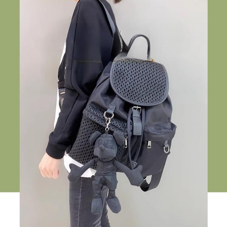 Fashion Backpack for Women or Men Retro Women's Backpack Drawstring Flip Backpack Practical Multi-pocket Bag with Pendant