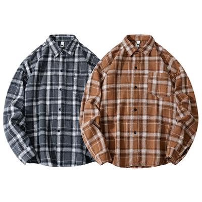 Autumn Men'S Abraded Thickened Plaid Long Sleeve Shirt Men'S Casual Loose Shirt Jacket