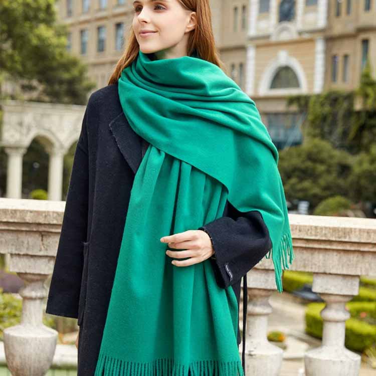 Fular Gros de Lână Culoare Solidă Unisex Fular de Iarnă cu Franjuri de Cașmir Cald Rezistent la Vânt Înfășurare Plaid pentru Femei & Bărbați