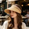 Hollow Top Sun Hat, Foldable Braided Straw Hat with UV Protection, Breathable Design Wide Brim Hat for Summer Travel Outdoor Activities