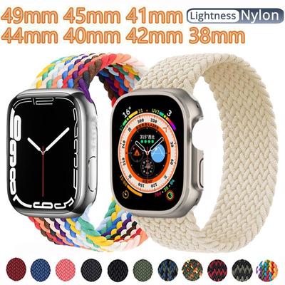 Elastic Braided Solo Loop Nylon Strap for Smart Watch Band Band Series 7 8 Ultra SE 6 49/45/41/44/40/38/42mm Series 3 4 Soft Nylon Breathable Belt