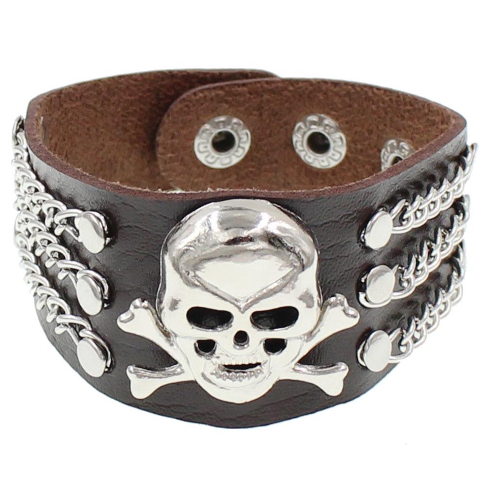 Pulseira Europeia e Americana Punk Caveira Rebite - Estilo Trendy Rock Discoteca