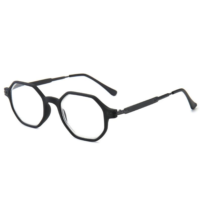 Presbyopia Glasses Anti-Blue Light Men S Fashion Large Frame Polygonal Reading Glasses Women Flat light 0 degrees