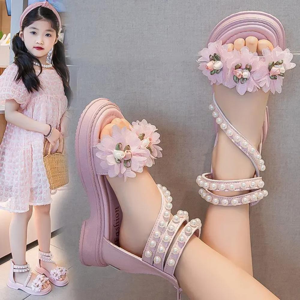 Girls Summer Sandals Soft Bottom Toe-Open Cute Princess Shoes Middle Large Children Little Girls Student Beach Shoes
