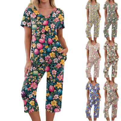 2 Piece Sets For Women Short Sleeve Top And Pants With Pockets Workout Soft  Print Sets