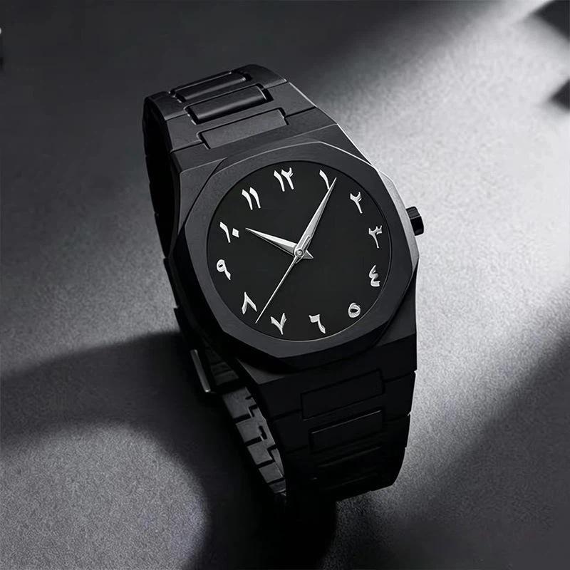 1Pcs Men Octagonal Dial Quartz Wristwatch Full Black Arabic Numeral Dial Watch For Daily Casual Business Wrist Watch