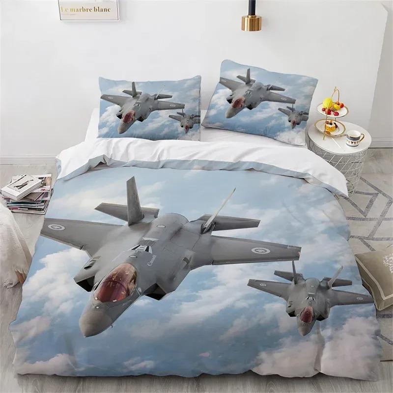 Flugzeug-Bettbezug, King-Queen-Size-Bettwäscheset aus Mikrofaser mit Flugzeug-Aufdruck, Bettbezug mit Flugzeughimmel für Kinder, Jungen und Mädchen