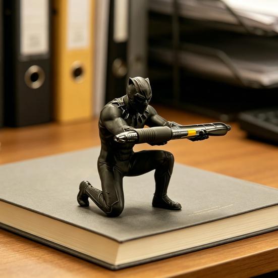 Kneeling Hero Pen Stand, 3D Printed Dark Style Desk Organizer, Action Figure Pencil Holder for Office, Collectible Gift