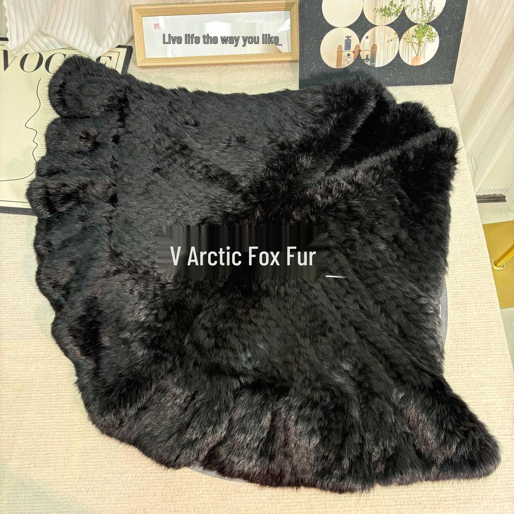 2026 Hot Selling Women's Shawl Coat: Mid-Length Double-Sided Woven Cardigan with Real Rabbit Fur