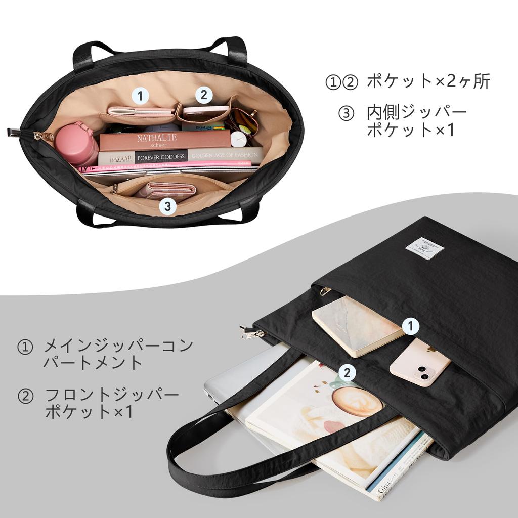 KALIDI FANCY FOREST Women's Tote Bag, Large Capacity Shoulder Bag, Commuter Bag, A4 Size, Lightweight, Travel, Water-Repellent