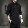 Mens Chinese Style Hemp Shirt Cotton Linen Tang Suit Hanfu Retro Stand-Up Collar Zen Clothes Harajuku Tops Clothes Men Clothing