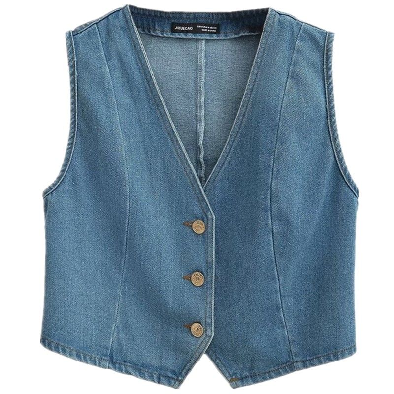 

Модный стиль 2024 Весна/Лето Новое поступление Женский стильный облегающий универсальный короткий джинсовый жилет 8228033 406 Light Blue S