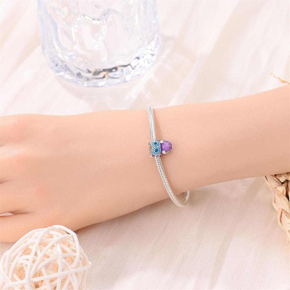 Genuine Copper Charm Luxurious Purple Owl Animal Bead Fits Bracelets DoItYourself Women Crafting Delicate Gifts Jewellery