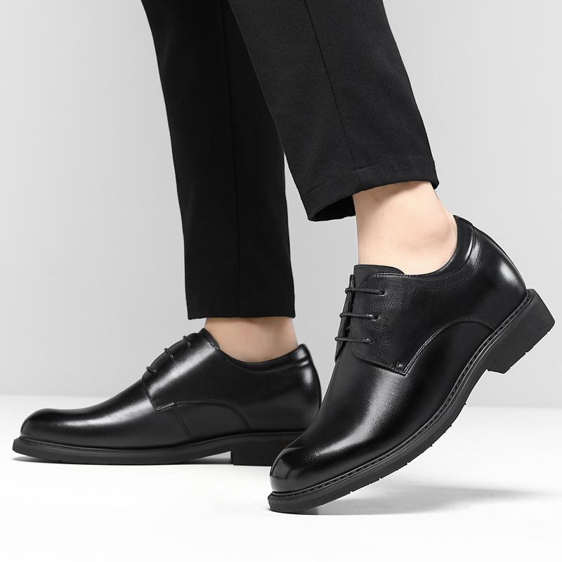 Inner Height Increase 8cm Men's Business Leather Shoes Men's Genuine Leather Cowhide British Versatile Men's Shoes Round Head Comfortable So