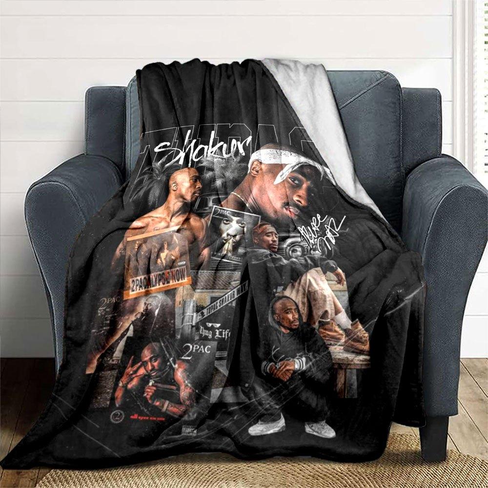 1 Stück 2Pac Hip Hop Decke Weich Leicht Ganzjahres Mehrzweck Überwurf für Sofa, Bett, Büro & Picknicks, Französischer Stil mit Ikonischem Albumcover & Zitaten