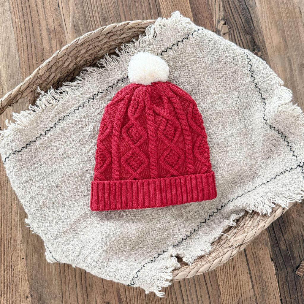Unisex Cable Knit Pompom Beanie - Autumn/Winter Fashion Hat for Babies