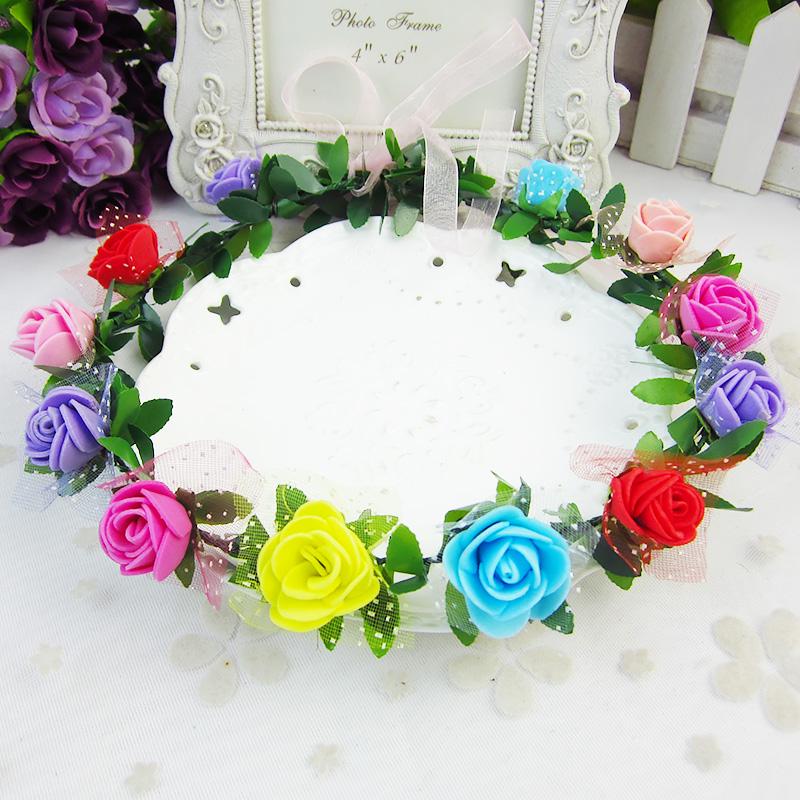 Rose Blumen Krone Stirnband Kranz Mädchen Stirnband Blumen Für Party Hochzeit Braut Dekor Haarband Kopfbedeckung Prom Kopf Wrap