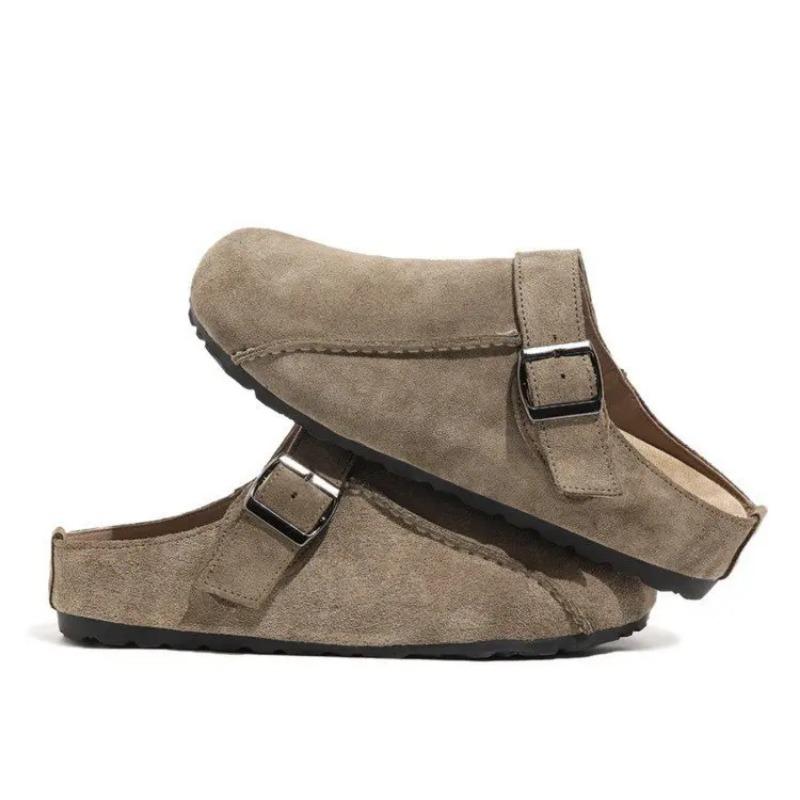 Rubber Slippers Women's Genuine Leather Shoes Med Slides Fashion Shallow Pantofle Luxury Soft 2025 Spring Casual Hoof Heels PU