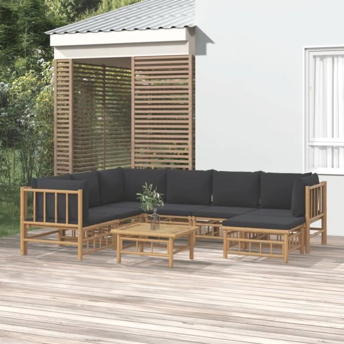 VidaXL Garden Lounge Set 8 Pcs with Dark Grey Cushions Bamboo 3155223
