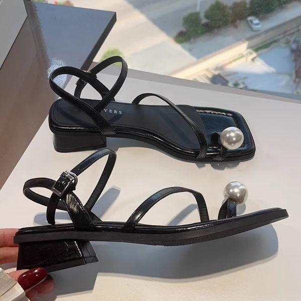 One-word Thick-heeled Sandals Female Toe Versatile Little Fairy 2025 New Internet Celebrity Fashion Set Toe Sandals