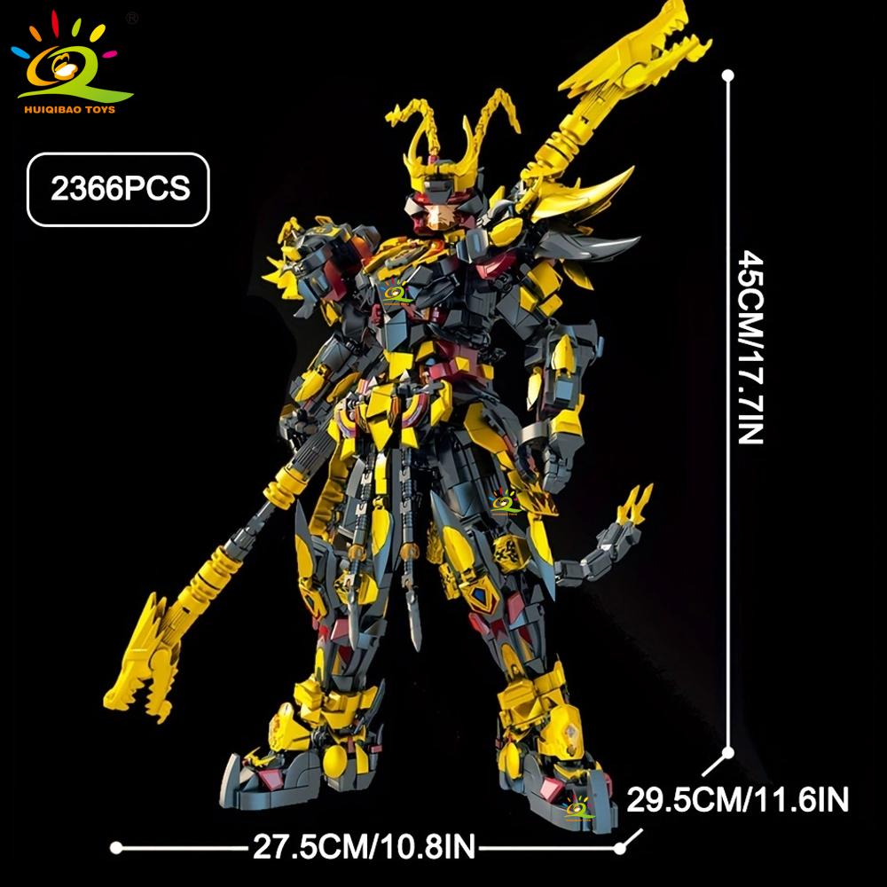 HUIQIBAO Black SunWuKong Warrior Mech Robot Building Blocks MOC Action Figure Brick Children City Construction Display Toys