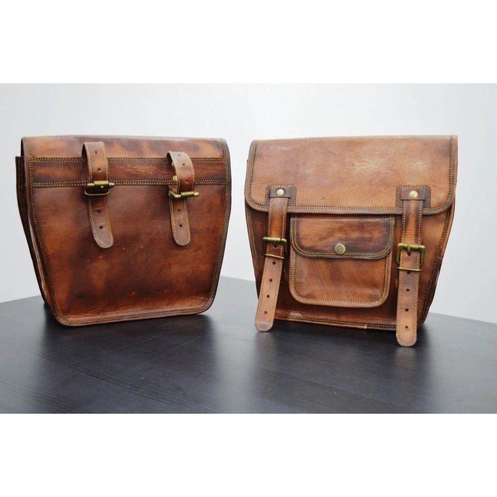 2 Motorcycle Saddlebags 2 Side Pouch Brown Leather Pouch Panniers Saddle 2 Bags
