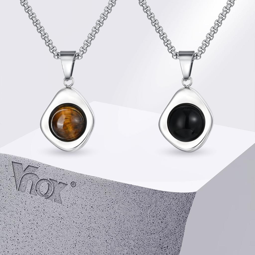 Vnox Tiger Eye Stone Irregular Pendant Neckalce for Men, Waterproof Stainless Steel Natural Stone Necklaces, Anniversary Gifts