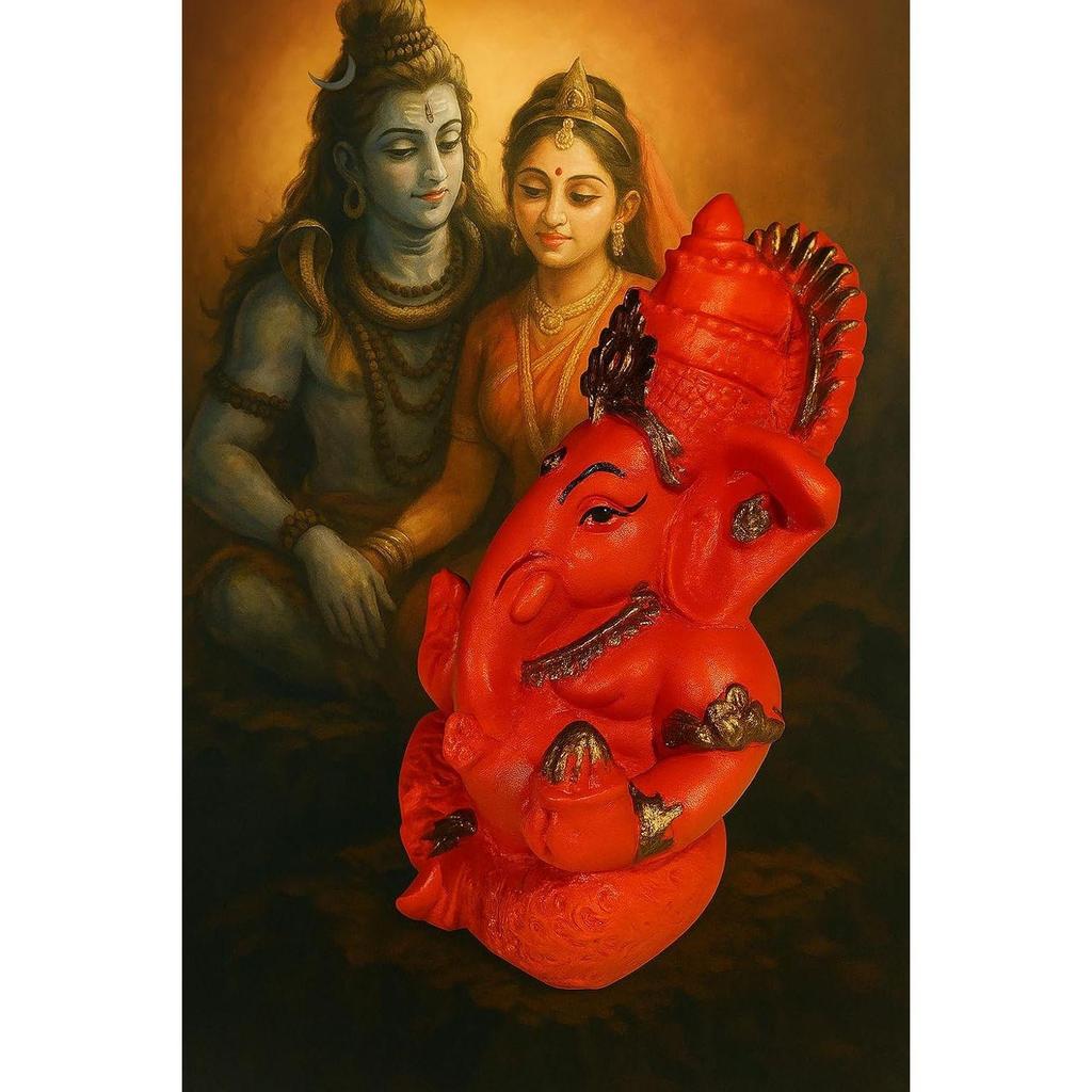 Lord Ganesha Murti for Home & Office Decor | Orange Ganpati Bappa Idol with Modak | Resin Ganesh Ji Statue for Car Dashboard