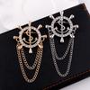 Retro Japanese & Korean Nautical Brooch with Chain Tassel, Anchor & Rudder Design for Men & Women