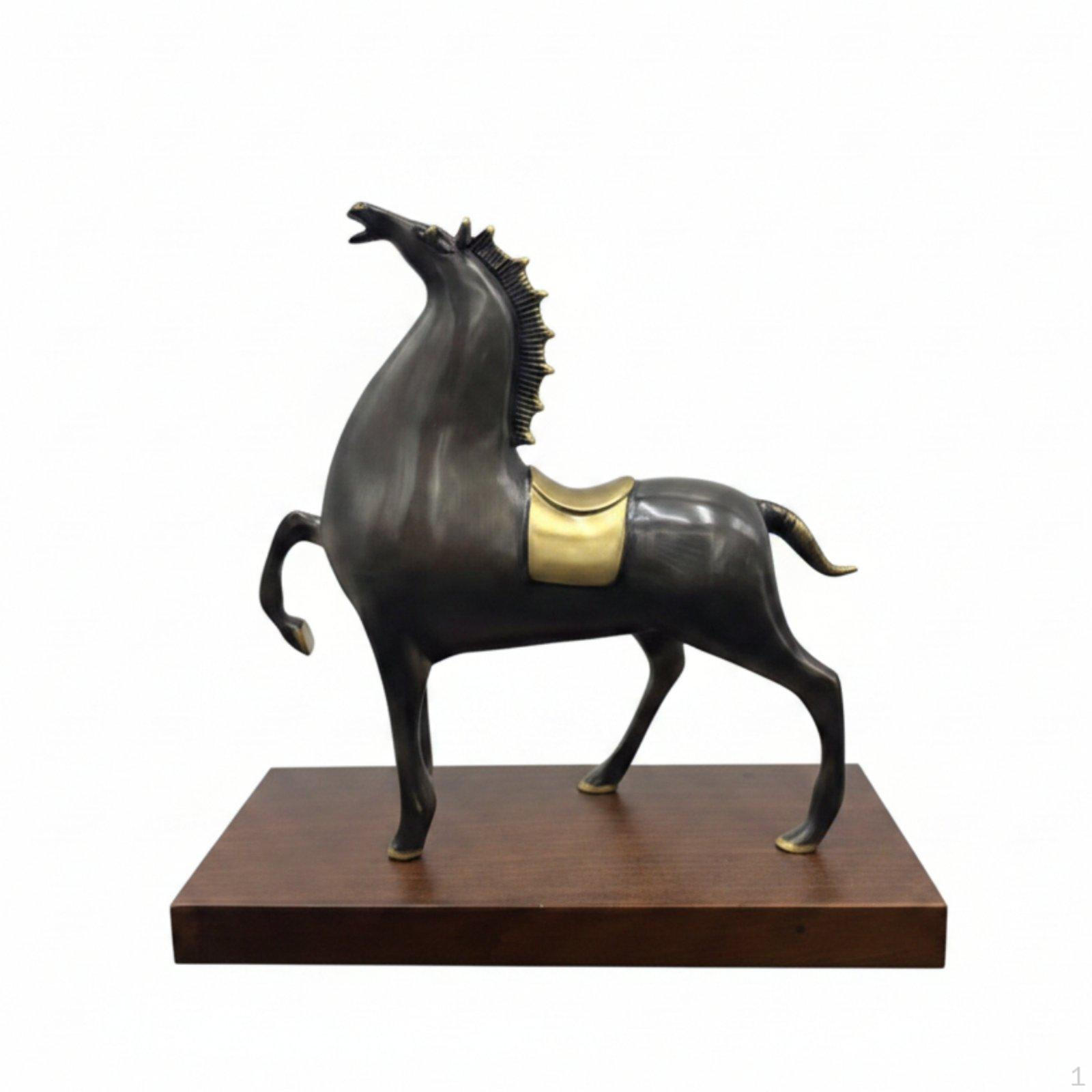 Bronze Horse Statue Luxury Sculpture Metal Finish Home Decor for Leaders, Office, S Tang Brushed Bronze