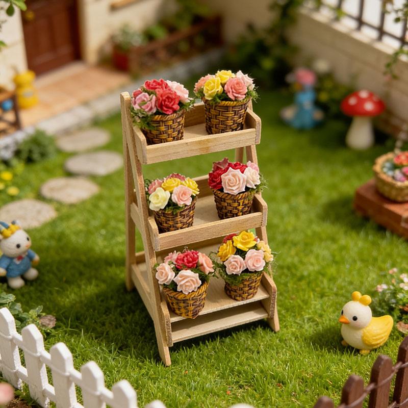 Hot Mini Potted Flowers Flower Pot Basket Simulation Miniature Dollhouse Decor Food Play Photo Prop Scene Accessories Home Decor
