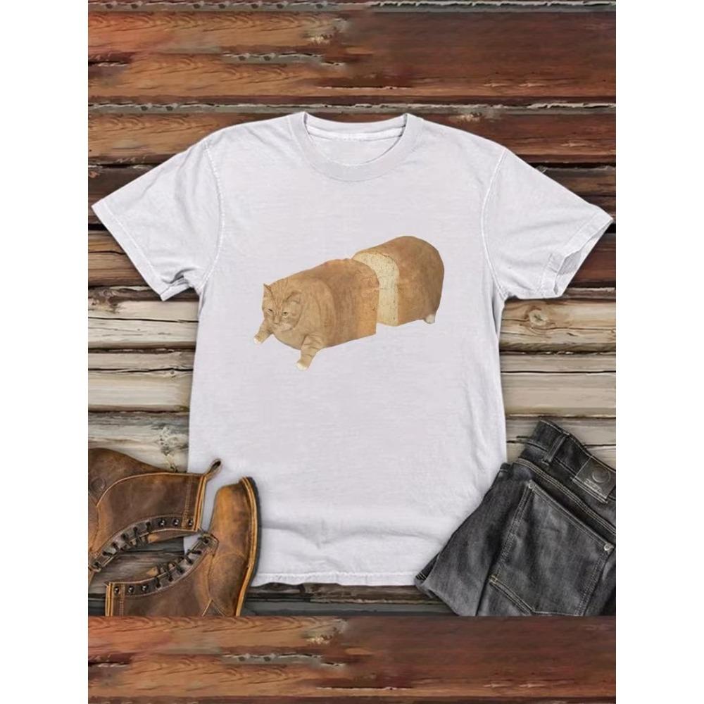 Oversized Black Short-Sleeve T-Shirt Featuring Orange Cat Bread Absurd Meme Graphic Print