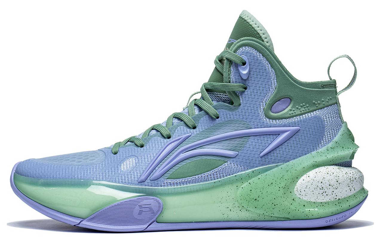 Li Ning YuShuai 17 Текстиль, Искусственная Кожа Износостойкие Средние Баскетбольные Кроссовки Мужские Фиолетово-Циановые ABAT043-8 40