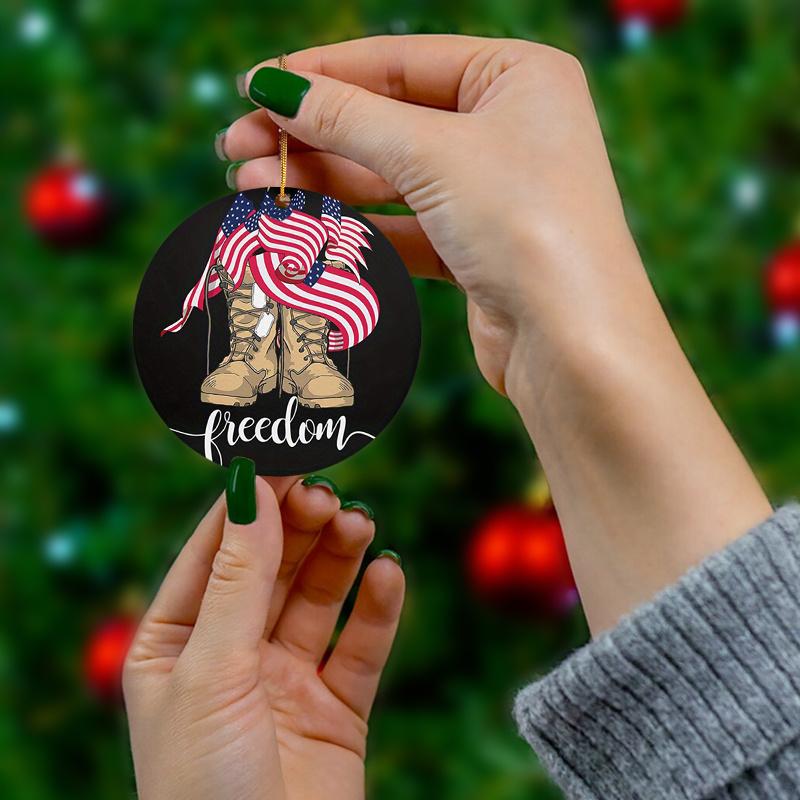 2D Flat "FREEDOM" Patriotic Military Boots Acrylic Decoration Sign, American Flag Design, Suitable for wall decoration, porch, room, villa, accents Ho