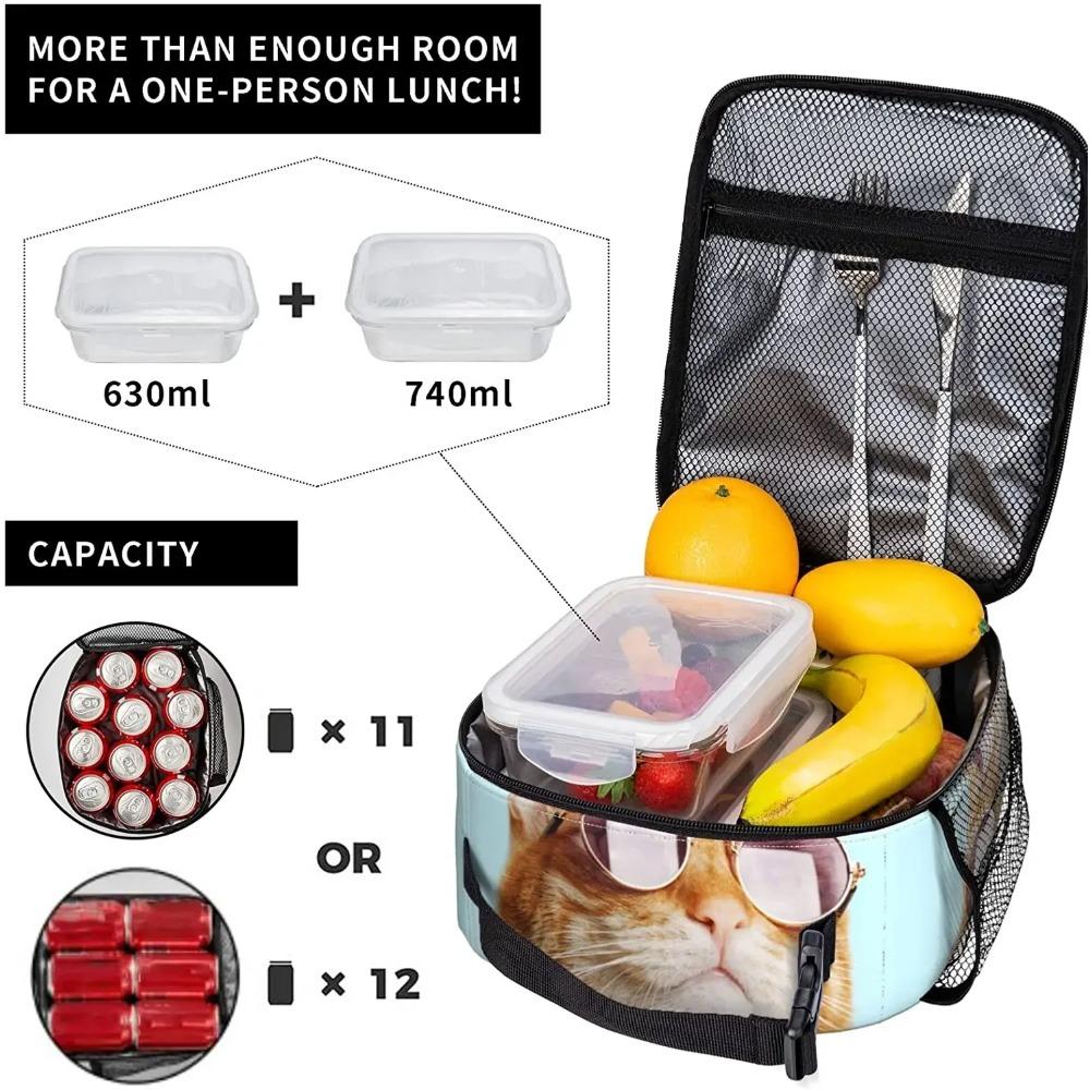 Sunglasses Cat Thermal Lunch Box Insulated Lunch Bags for Women Men Girls Boys Detachable Handle Lunch Box Meal Tote Bag