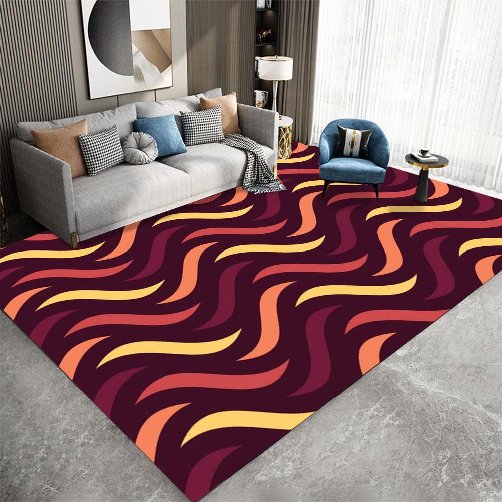 Alfombra Geométrica Retro Wave Varios Estilos Con Patrones Abstractos de Triángulos de Líneas Onduladas Coloridas Alfombra Antideslizante para Decoración de Sala de Estar