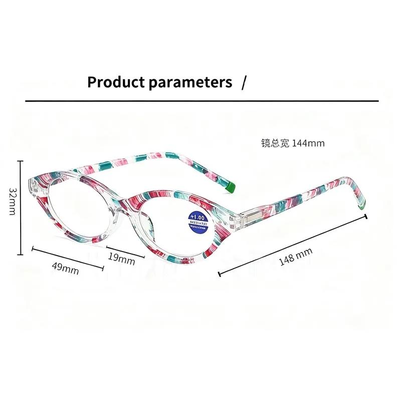 Vintage Elliptischer Rahmen Lesebrille für Damen Blaulichtfilter Brille Damenmode Druck Fernsicht Brille+2.0