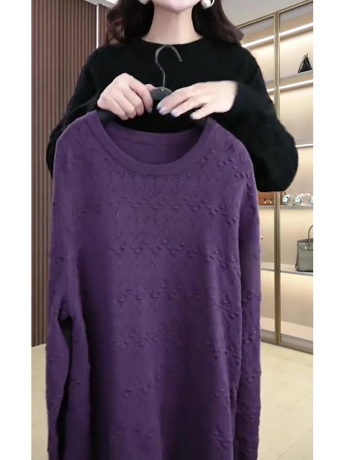 

Женский свитер-топ большого размера с жаккардовым узором для весны: Универсальная, Свободная и Эластичная посадка 4XL (180-200 jin) фиолетовый