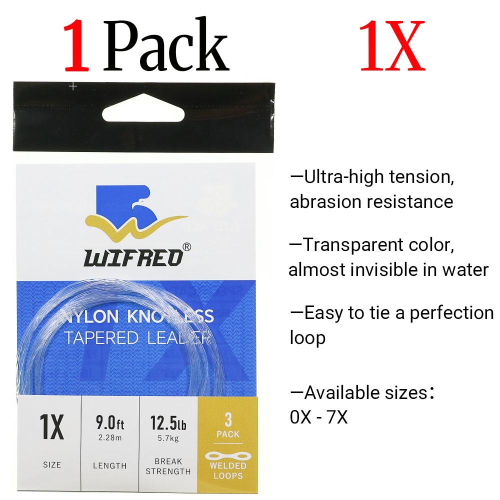 3PCS/Pack 0X~7X Tapered Leader Fly Fishing Line 9FT/2.28M Fly Line Leader With Welded Loop Clear Nylon Tippet Line