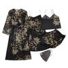 Elegant Women's Spring & Autumn Ice Silk Pajama Set: Long Sleeve Camisole Nightdress & Robe, 5-Piece Luxury Home Wear.