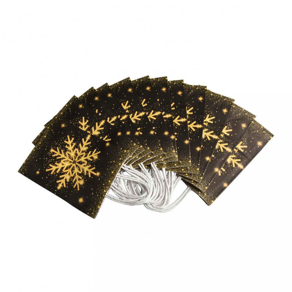 Set of 12 Elegant Reusable Kraft Paper Bags for Your Holiday S and Treats