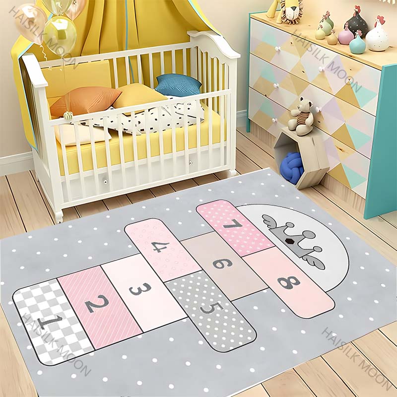 Cute Hopscotch Cartoon Carpet! Living Room Bed Kids Room Mat, Non-slip Exquisite Home Decor, Children's Play Early Education Rug
