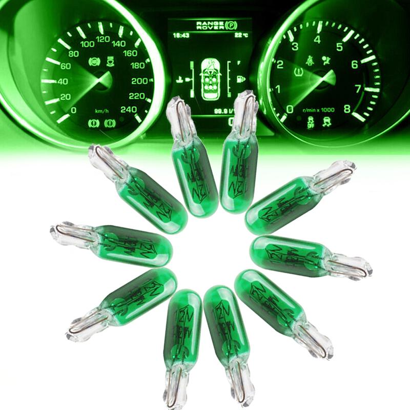 10pcs Green W2W T5 Car Dashboard Dash Bulbs trument Panel Light Halogen Lamp Universal 12V Accessories Car Interior Lights