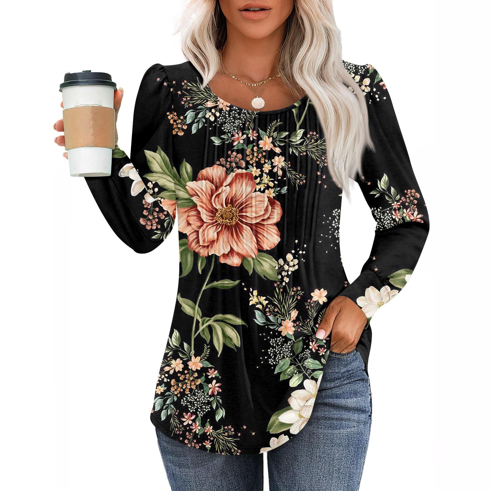 

Женская повседневная модная плиссированная рубашка с длинным рукавом и круглым вырезом, повседневные топы M