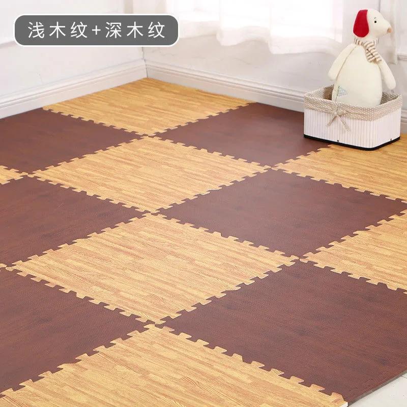 Holz Baby EVA Schaum Spielmatte Puzzlematte Ineinandergreifende Übungsfliesen Krabbelteppich für Kinder Spielaktivität Weicher Boden 30x30x1cm