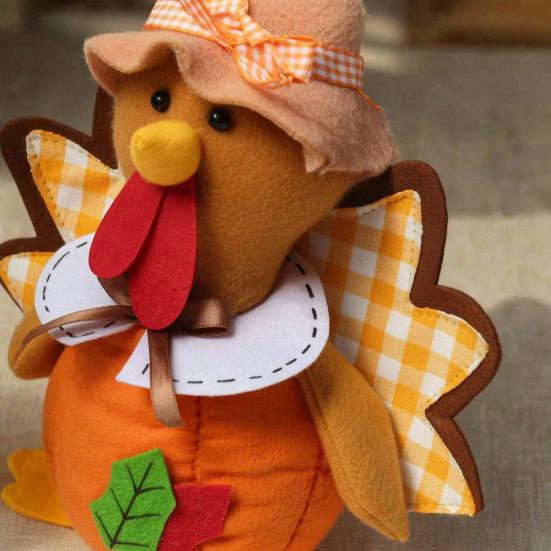 Seasonal Indoor Ornament Thanksgiving Plush Turkey Doll, Stuffed Animal Figurine, Autumn Soft Plushie Harvest Tabletop Decoration for Home Desktop