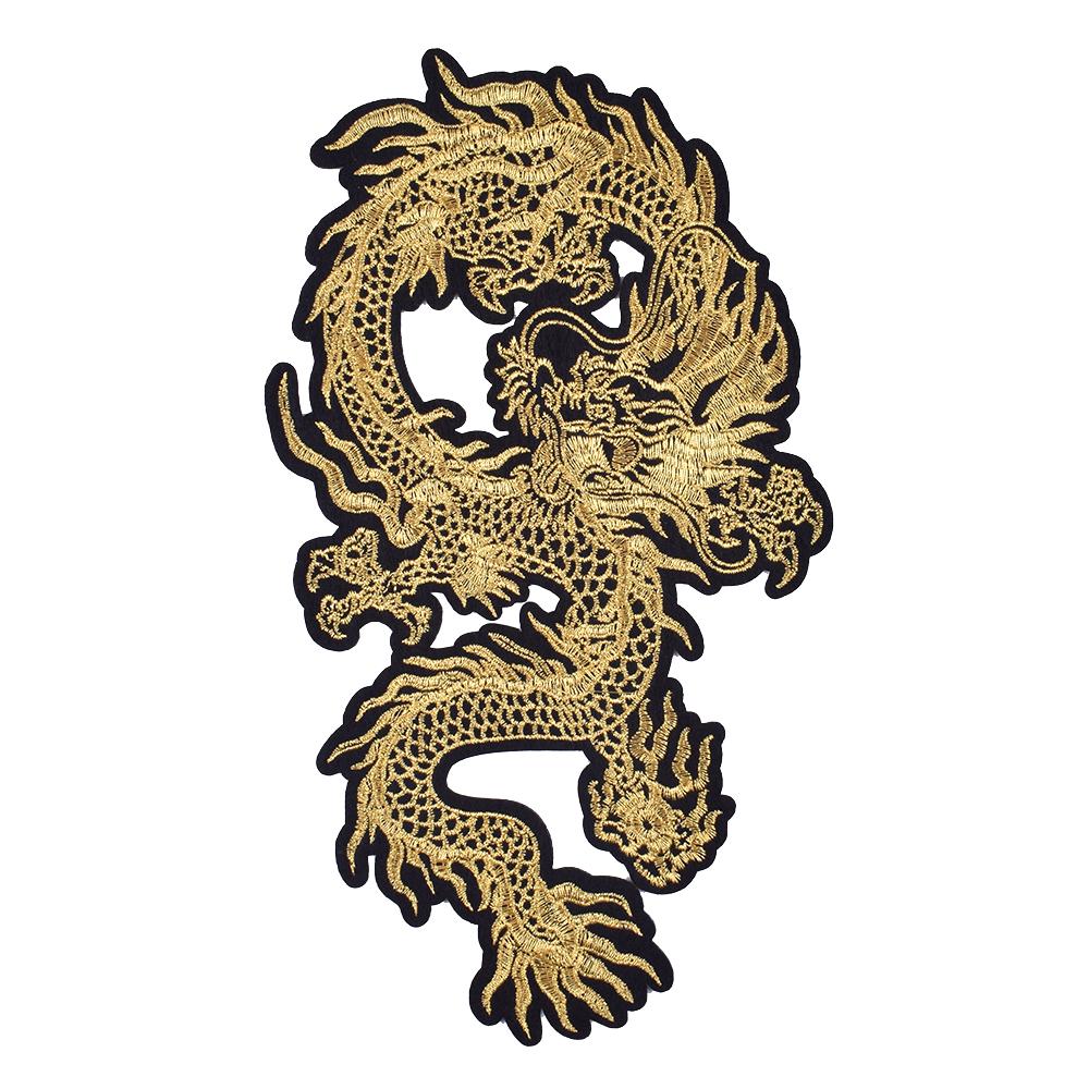 1Pcs Gold Dragon Embroidery Patches Applique Clothes Jeans Decoration